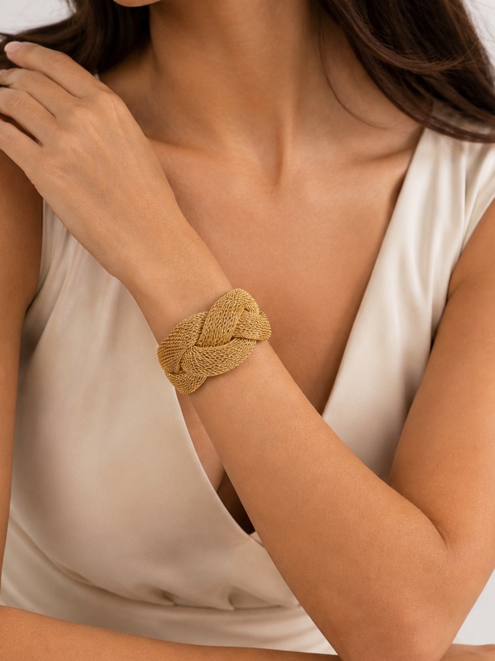 Mango Gold Braided Mesh Cuff Bracelet